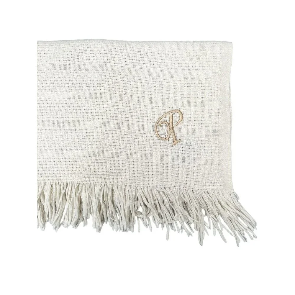 Faribo Wool Blend‎ Open Weave Stripe Throw with Fringe - Embroidered Letter P
